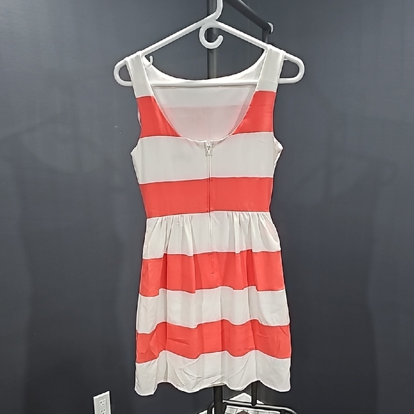 Striped Coral and White Dress - Picture 2 of 3